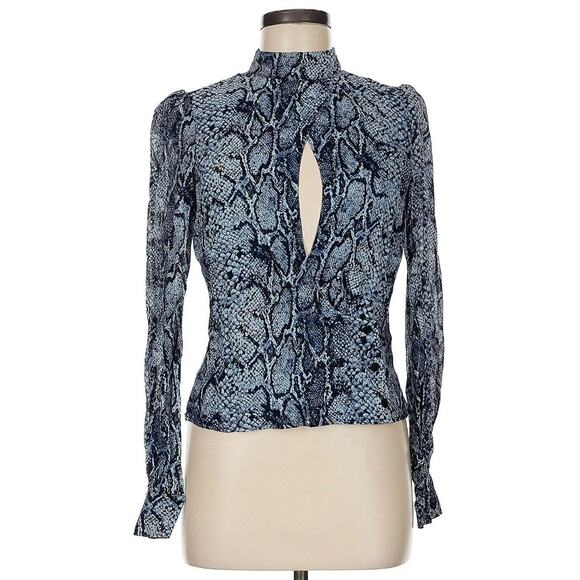 NWT Reformation Blue Snakeskin Print Keyhole Front Blouse Shirt Top Size Medium - Picture 1 of 6